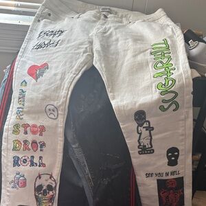 Sugarhill White Graphic Skinny Jeans for Men